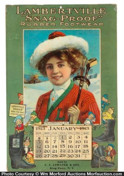 Lambertville Snap Proof Boots Calendar • Antique Advertising